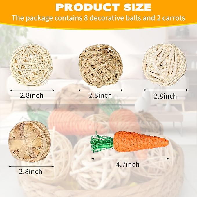 10 PCS Decorative Balls for Bowls, Natural Decorative Ball, Handmade (2.8"-Set of 10) Wicker Rattan Balls Vase Bowl Filler for Home Garden Wedding Party Decor