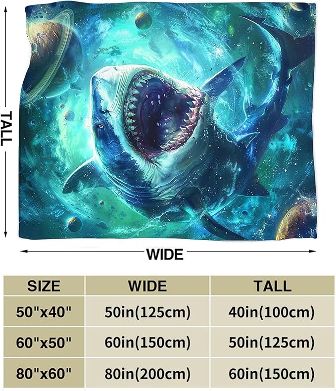 Funny Shark Throw Blanket, 60"x50", Multicolor, Microfiber, Shark Quilt, Modern Style, All Ages, All Seasons, Heavy Weight, Easy Care