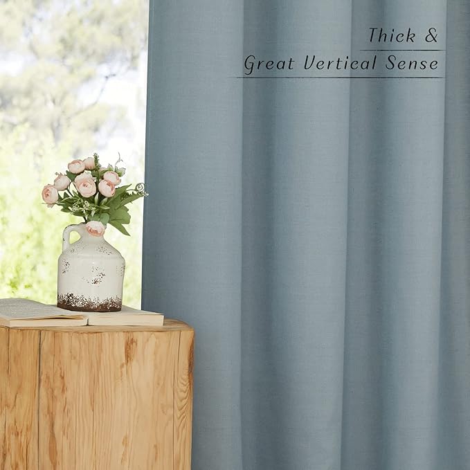 NICETOWN Rustic Linen 102 inch Long Curtains for Living Room, Grommet Privacy Added Thick Linen Weave with Light Filter Window Curtains & Drapes for Bedroom, Stone Blue, W55 x L102, 2 Panels