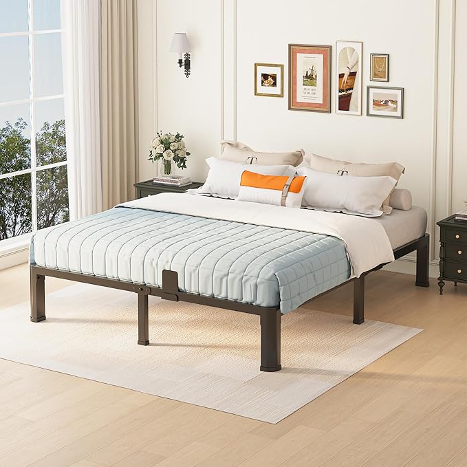 10 inch King Size Bed Frame with Round Corner Legs Mattress Slide Stopper,Low Profile Heavy Duty Metal Platform,Steel Slat Support,No Box Spring Needed,Easy Assembly,Noise Free