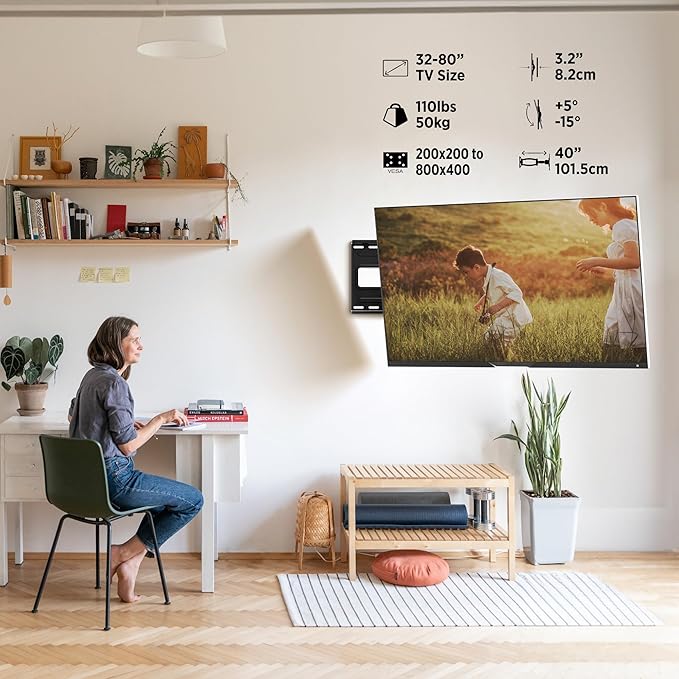 ProMounts Premium Articulating/Full Motion TV Wall Mount with 40 Inch Extendable Long Arm for TVs for 32-80 Inch LED, LCD Plasma Flat and Curved TV Screens, Holds Up to 110 lbs Max VESA 800x400.