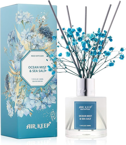 Airkeep Reed Diffuser Set/Ocean Mist&Sea Salt/6.76 fl oz(200ml)/1 Pack/Home & Office Decor Aromatherapy Diffuser Oil Gift Set