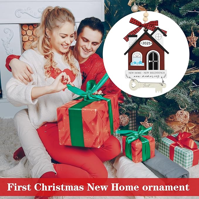 2025 New Home Keepsake, Housewarming Gift for Couples - Wooden Home Decor for New Homeowners, Unique House Warming Presents (Red)