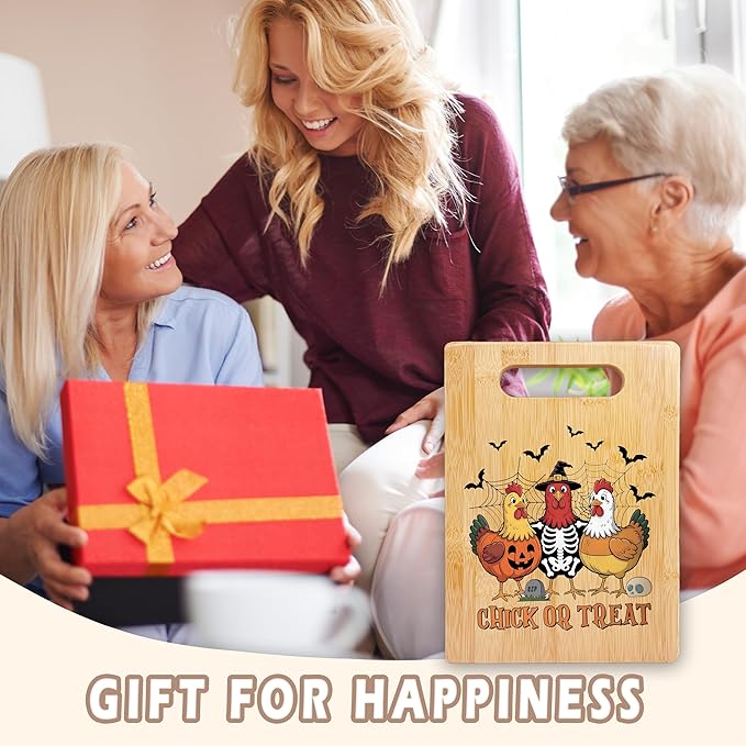 SPBL&L Halloween Chicken Gothic Skeleton Cutting Board, Halloween Gifts for Women, Chicken Gifts, Chick Or Treat Spooky Season Witchy Decorative Bamboo Cutting Chopping Board for Kitchen