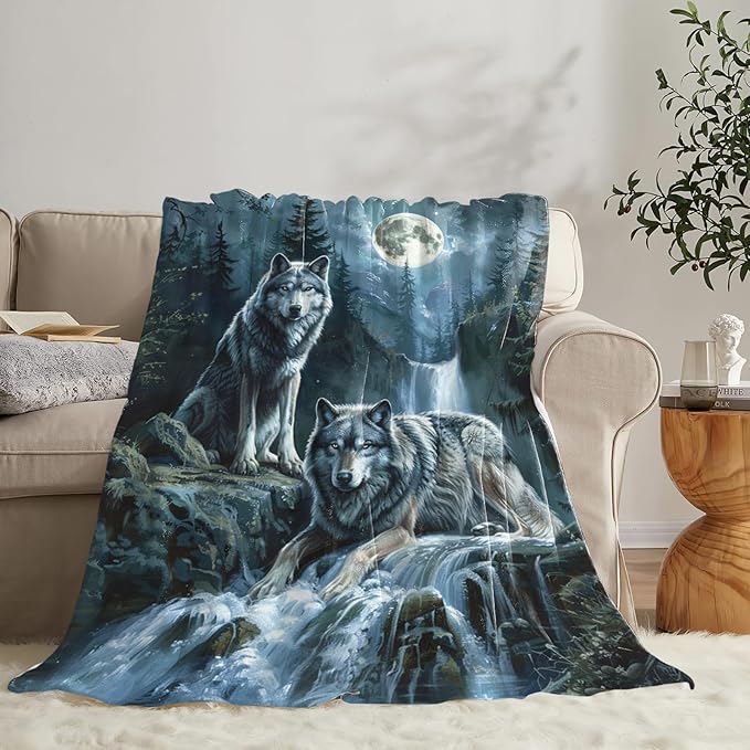 Tijuboni Wolf Throw Blanket Wolf Gifts for Girls Boys Women Men Kids Adults Soft Flannel Fleece Blanket for Couch Sofa Bed Home Decor 50"x60"
