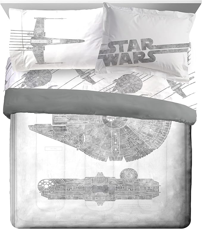 Jay Franco Star Wars Falcon Schematics 7 Piece Queen Size Bed Set - Includes Comforter & Sheet Set - Super Soft Kids Bedding Fade Resistant Microfiber