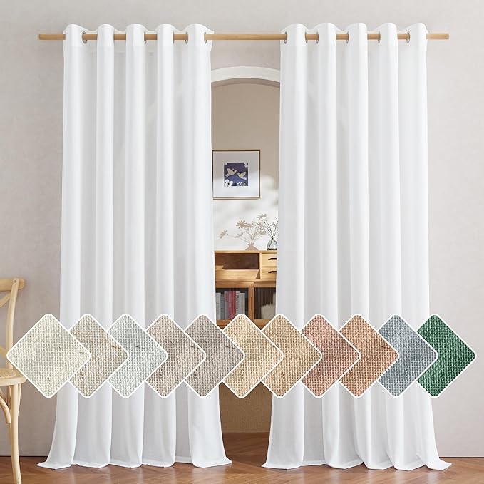 NICETOWN Linen White Curtains for Sliding Glass Door 2 Panels Set, Grommet Thick Room Divider Window Treatment Privacy Assured with Light Filtering for Bedroom/Living Room, W68 x L84
