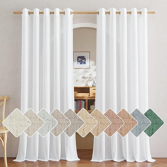 NICETOWN Linen White Curtains for Sliding Glass Door 2 Panels Set, Grommet Thick Room Divider Window Treatment Privacy Assured with Light Filtering for Bedroom/Living Room, W68 x L84