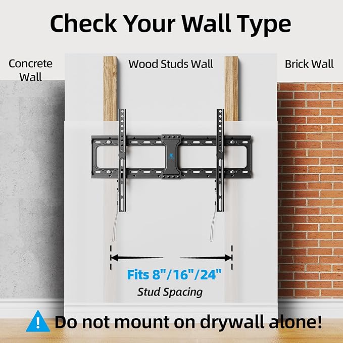 UL Listed Fixed TV Wall Mount for 37-86 Inch Screens, Low Profile TV Mount Fits 16", 18", 24" Studs, Wall Mount Bracket with Quick Release Lock, Max VESA 600x400mm, Holds up to 132 lbs by USX STAR