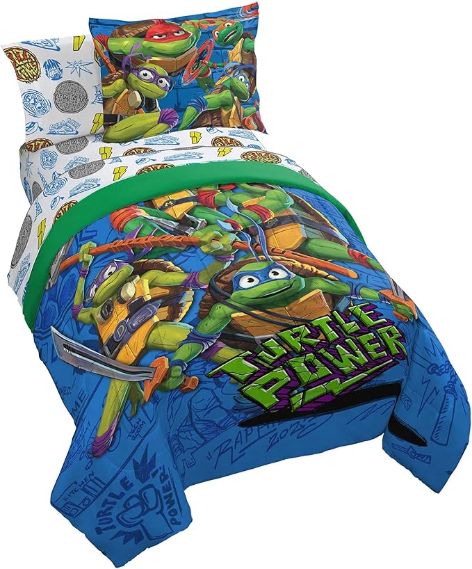 Jay Franco Nickelodeon Teenage Mutant Ninja Turtles Full Comforter Set - 7 Piece Bedding Includes Sheet Set & Pillow Covers - Super Soft Mutant Mayhem Microfiber Bed Set