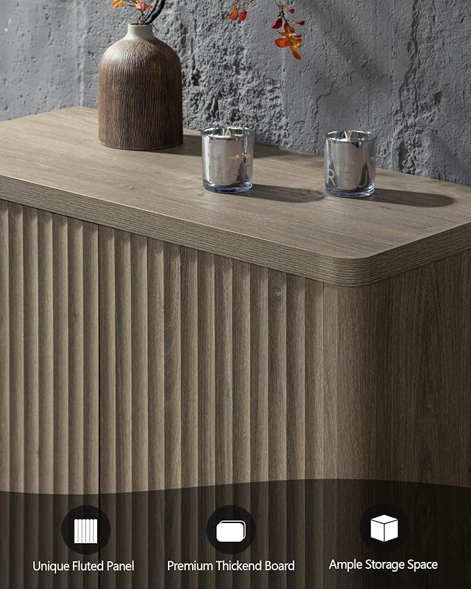 SICOTAS Buffet Cabinet with Storage 138.4" Sideboard Accent Modern Credenza with Doors & Shelves Fluted Tall Media Console Mid Century Coffee Bar Table for Living Room Kitchen Dining Room Hallway