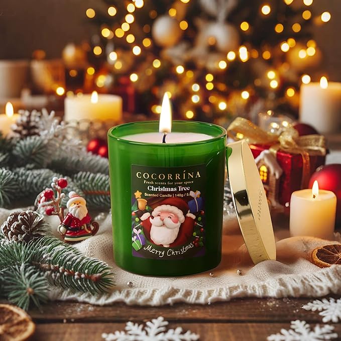 COCORRÍNA Fall Candles - Christmas Tree 5 oz Soy Wax Scented Jar Candles for Home Scented, 31 Hours Burn Time, Aromatherapy Candle Gifts for Men Women (Christmas Edition)