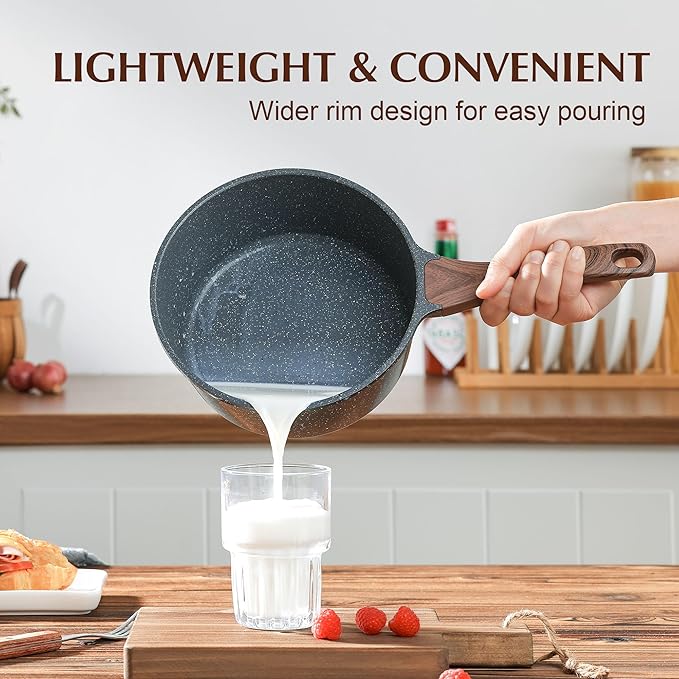 SENSARTE Nonstick Saucepan with Lid, 2.5 Quarts Medium Pot with Swiss Granite Coating, Stay-cool Handle, Sauce Pan Small Kitchen Cooking Pot, Induction Comptable, Free of Intentionally Added PFOA