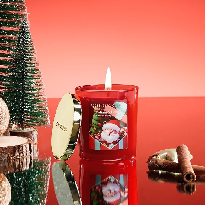 COCORRÍNA Fall Candles - Balsam & Cedar 5 oz Soy Wax Scented Jar Candles for Home Scented, 31 Hours Burn Time, Aromatherapy Candle Gifts for Men Women (Christmas Edition)