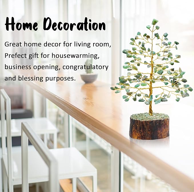"Green Aventurine Healing Crystal Tree Bonsai, Desk Decor for Women Room & Office Decor Spiritual Gift Meditation Crystals for Home room decor cute house warming gifts for women Mom Birthday 7-8"""