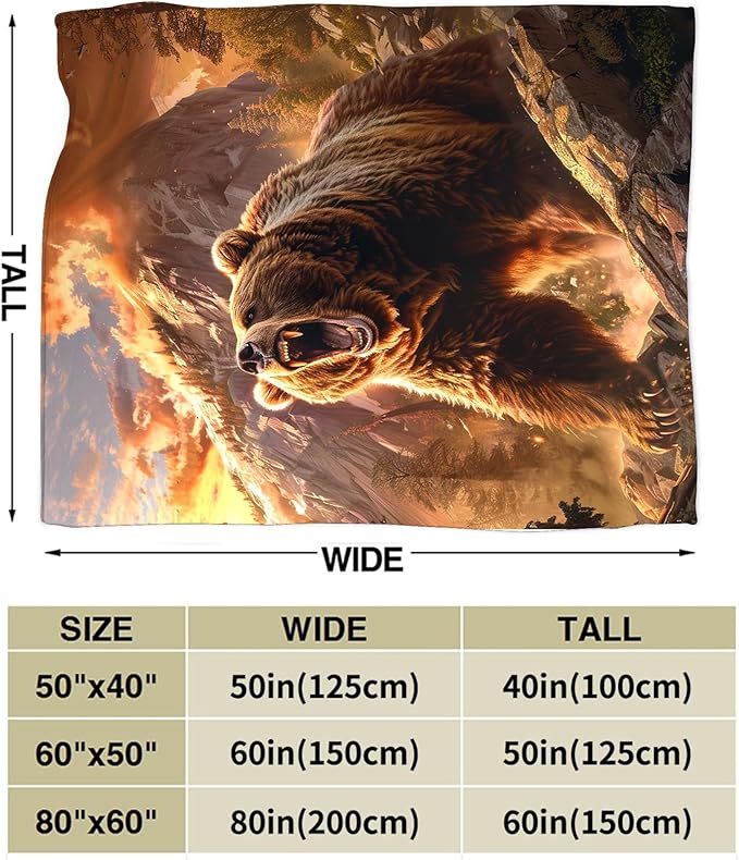 Bear Animal Throw Blanket - Cabin Decor Gift for Girls, Women, Boys, Men - Soft Warm Cozy Fleece for Couch, Sofa, Bed 50"x40"