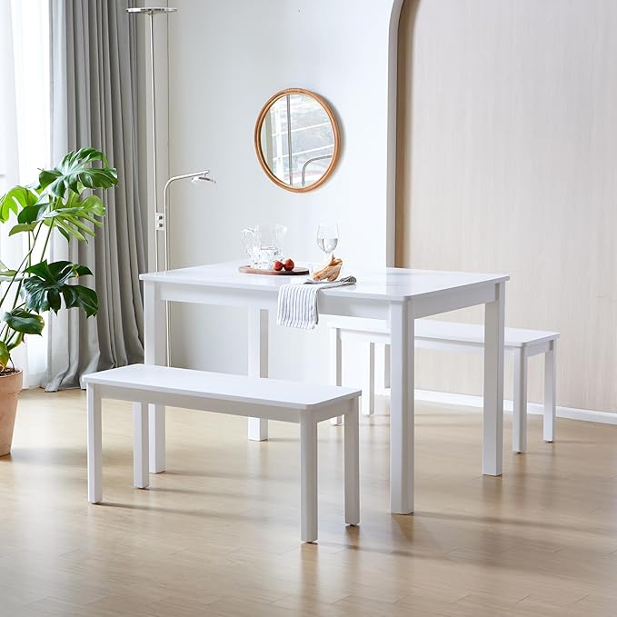 Livinia Cabin 45.3" Wooden Dining Table/Small Rectangular Modern Farmhouse Solid Wood Kitchen Table Desk (White)