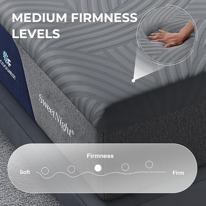 Sweetnight CoolNest 14 Inch California King Mattress, Cooling Memory Foam Mattress for Cool Night Sleep, 5-Zone Ergo Support for Pressure Relief, Medium, CertiPUR-US Certified
