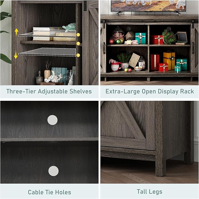 70In Farmhouse TV Stands for 70 75 80inch TV w/Adjustable Shelves,Sliding Barn Door.Rustic Wooden Entertainment Center,TV Console Grey Cabinet w/Storage for Bedroom Living Room(Dark Grey 70in)