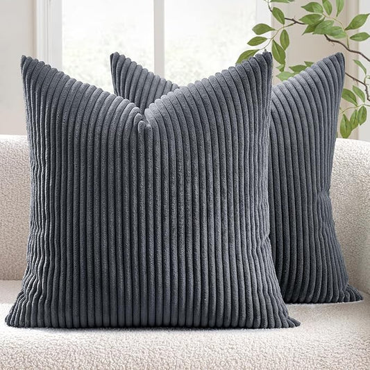 MIULEE Winter Pack of 2 Corduroy Soft Soild Decorative Square Throw Pillow Covers Set Cushion Cases Pillowcases for Sofa Bedroom Car 20 x 20 Inch 50 x 50 Cm Grey