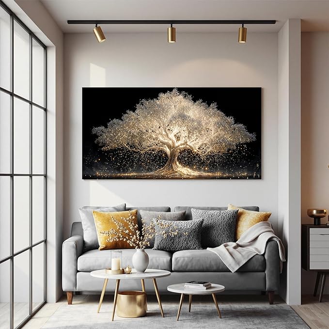 Canvas Wall Art Decor Gold Fantasy Tree Of Life Wall Canvas Art For Living Room Pictures Wall Decor White Modern Aesthetics Prints Decor Artwork For Home Bedroom Office Room Wall Decor 20×40 Inch