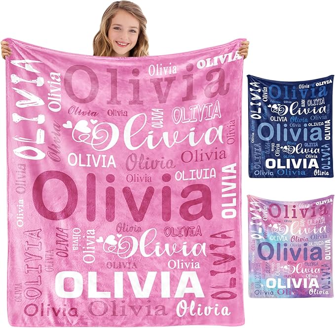 Ships Next Day, Personalized Blanket for Teen Boys Girls, Custom Blanket with Name Customized Flannel Throw Christmas Birthday Blanket Gifts for Kids or Adult