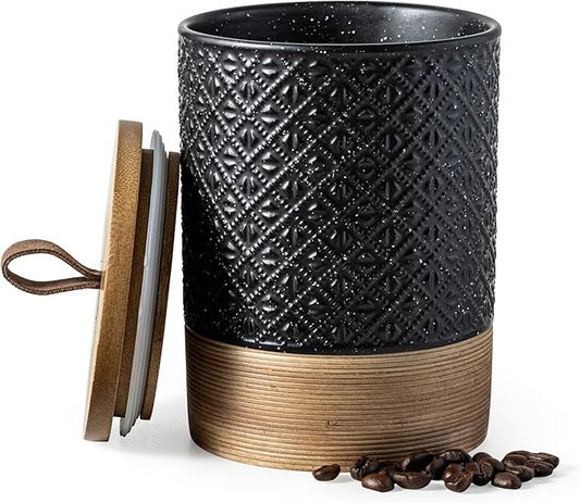 Ceramic Jar with Lid, Airtight Coffee Container, Kitchen Food Storage Jar for Coffee Bean Spice Sugar Cookie, Stackable Decorative Jars for Housewarming Gift, Coffee Bar Decor, Black 28 fl.oz