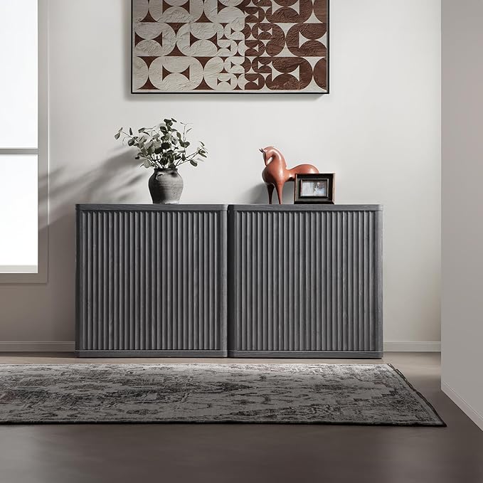 SICOTAS Buffet Cabinet with Storage 103.8" Sideboard Accent Modern Credenza with Doors & Shelves Fluted Tall Media Console Mid Century Coffee Bar Table for Living Room Kitchen Dining Room Hallway