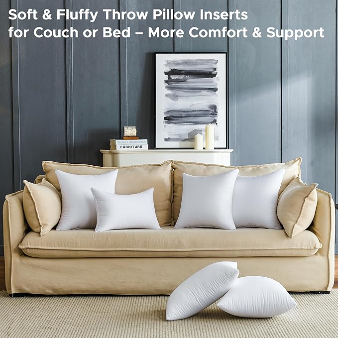 16 x 16 Throw Pillow Inserts Pack of 2 Small White Decorative Square Pillows for Couch Bed Sofa Cushion Sham Stuffer Indoor