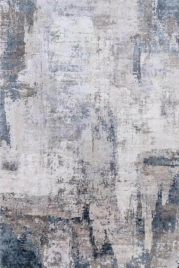 vivorug Washable Rug, Ultra Soft Area Rug 4x6, Non Slip Abstract Small Rug, Stain Resistant Rugs for Living Room Bedroom, Modern Fluffy (Gray/Navy, 4'x6')
