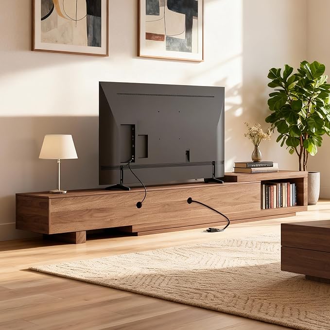 94.48" Mid Century Modern TV Stand for TVs up to 70"-90",Tv Console with 4 Storage Cabinets, Media Furniture for Living Room or Bedroom,Walnut (70.87“) (78.54“ to 103")