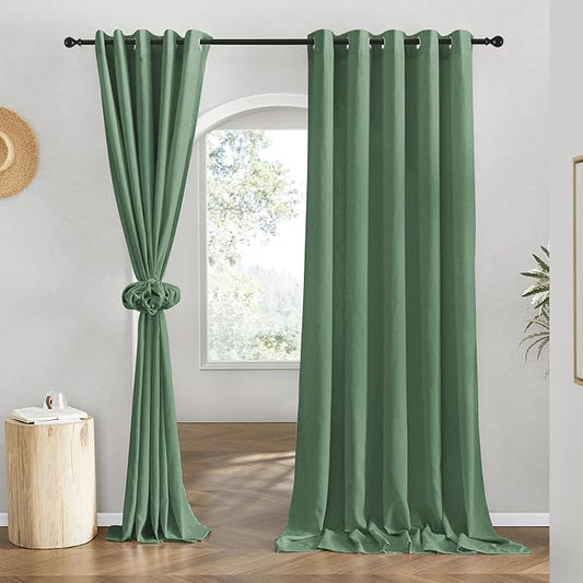 NICETOWN Linen 78 inch Curtains for Kitchen Window, Grommet Thick Flax Linen Olive Green Small Window Treatments Privacy Assured with Light Filtering for Cafe/Kids Room, W68 x L78, 2 Panels