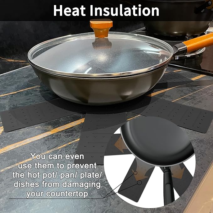 Pot & Pan Protectors, 3-Piece Silicone Cookware Protector Pad, Stacking Pan Protector. It Has a Unique Opening and Fixing Design That Can be Used to Protect and Separate Pots and Pans-Black