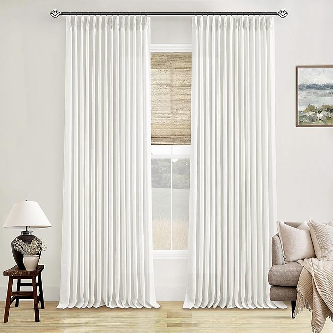 120 Inch Curtains High Ceiling Tall Curtains 2 Panels Set for Living Room Pinch Pleated with Hooks Rings Back Tab Bohemian Semi Sheer Drapes Cottage Long Large Window Drapes 120 Length Beige White