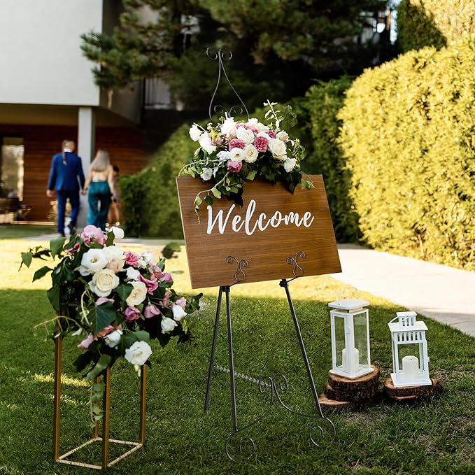 1 PC Easel Stand for Sign, Metal Poster Easel Holder, Adjustable Wedding Sign Stand with Chain Support for Display, Party Painting, Black.