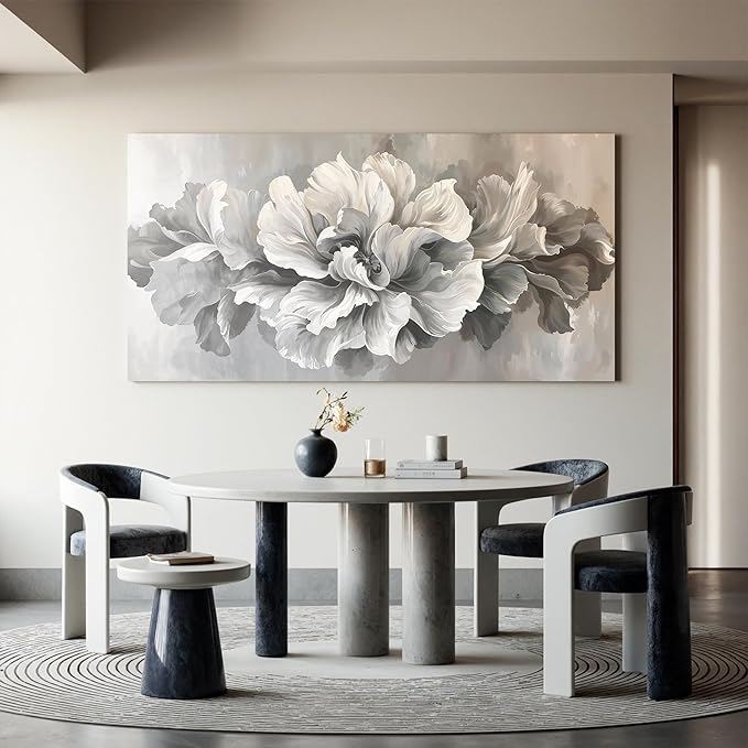 Canvas Wall Art Decor Oversized White Flower Wall Decor For Living Room Pictures Art Decoratives Prints Modern Aesthetics artwork Gray Floral Wall Art For Home Bedroom Office Room Wall Decor 29×58 In