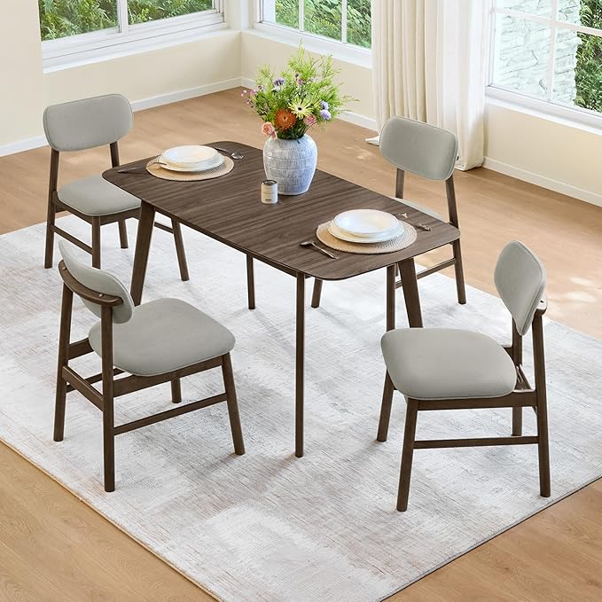 CHITA 47"-59" Extendable Dining Room Table for 4, Modern Wood Dining Table for Small Spaces, Kitchen, Space Saving Hidden Leaves, Solid Rubberwood Frame, Walnut Venner