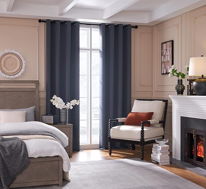 100% Blackout Curtains , 96 inches 2 Panel Sets, Heat and Full Light Blocking Drapes with Grommets for Bedroom, Thermal Insulated Window Treatment Drapes for Living Room (Dark Grey, 52Wx96L)