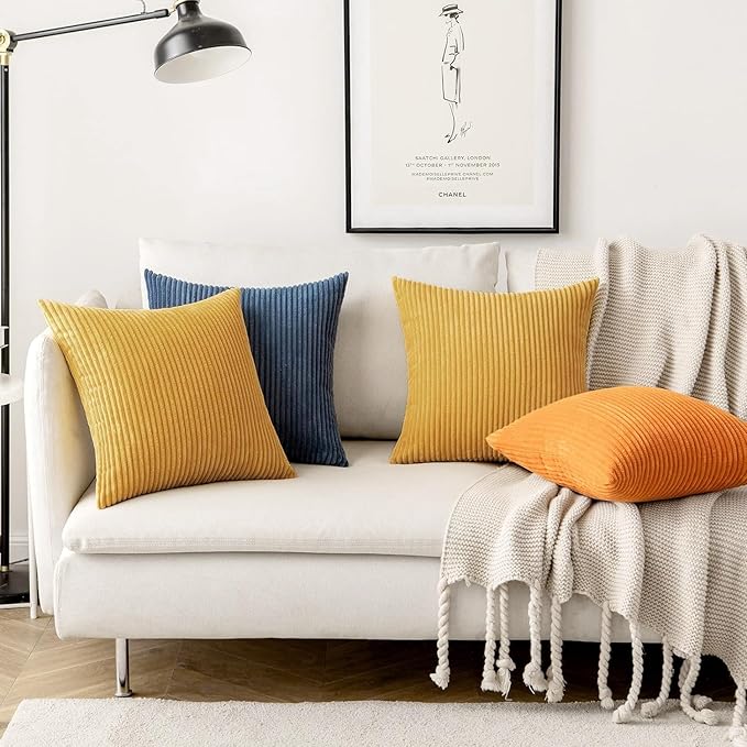 MIULEE Winter Fall Pack of 2 Corduroy Soft Soild Decorative Square Throw Pillow Covers Cushion Cases Pillowcases for Sofa Bedroom Car 16 x 16 Inch 40 x 40 Cm Gold