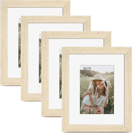 8x10 Picture Frame with Mat for 5x7 Set of 4, Natural Wood Grain 8 x 10 Gallery Wall Picture Frames for Tabletop or Wall Mounting(4 Pack, Natural)