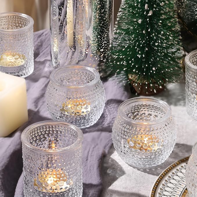 16 Pcs Assorted Clear Votive Candle Holders- Glass Tealight Candle Holder for Wedding Table Decor, Small Candle Holders Bulk for Fall, Thanksgiving, Christmas, Wedding Party Decor