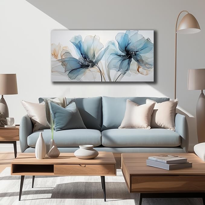 LAOTOART Flower Pictures Wall Decor For Bedroom Blue Canvas Wall Art For Office Women Modern Canvas Wall Art For Living Room Size 20 x 40 Inch