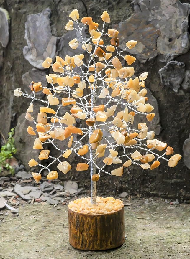 "Yellow Aventurine Healing Crystal Tree Bonsai, Desk Decor for Women Room & Office Decor Spiritual Gift Meditation Crystals for Home room decor cute house warming gifts for women Mom Birthday 7-8"""