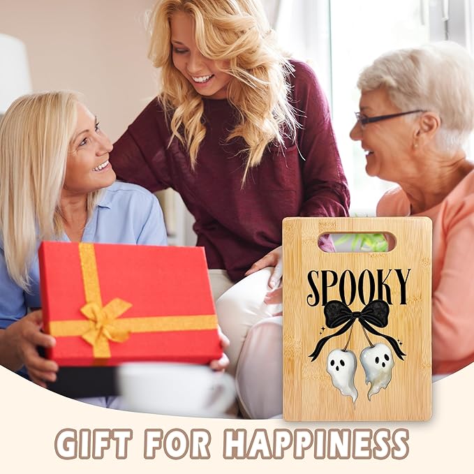 SPBL&L Halloween Ghost Cutting Board, Halloween Gifts for Women, Ghost Kitchen Decor, Coquette Bow Spooky Ghosts Decorative Bamboo Cutting Chopping Board for Kitchen