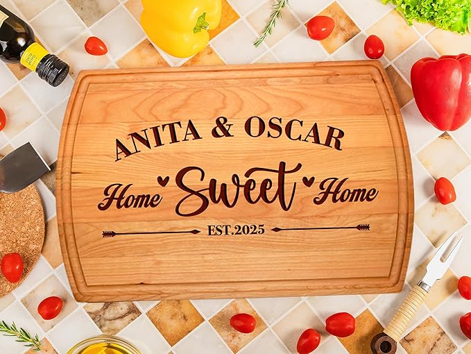 Personalized Home Sweet Home Cutting Board – Custom Engraved Wooden Board – Housewarming Gift, New Home Gift, Realtor Closing Gift, Wedding, Anniversary, Christmas, Bridal Shower Present