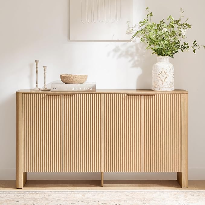 CHITA 61" Sideboard Buffet Cabinet with Storage, Living Room Accent Cabinet with Doors and Adjustable Shelves, for Bar, Kitchen, Oak