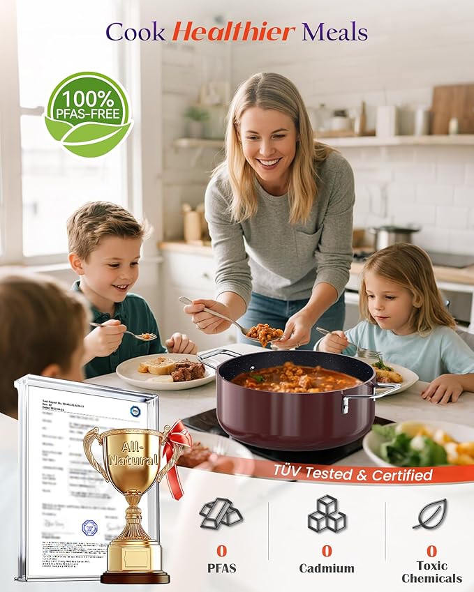 Nuwave Essential Series 5PC Ceramic Cookware Set PFAS-Free, G11 Duralon Blue Coating, Pots and Pans Set Non Stick, Diamond Scratch-Resistant,Stay-Cool Handle, Metal Lid,Induction Ready,Dishwasher Safe