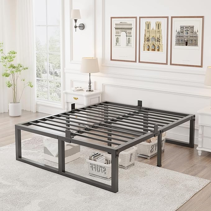 California King Bed Frame, 18 Inch High 3500 lbs Metal Platform, Mattress Foundation with Steel Slat Support/No Box Spring Needed/Noise Free/Non-Slip/Easy Assembly