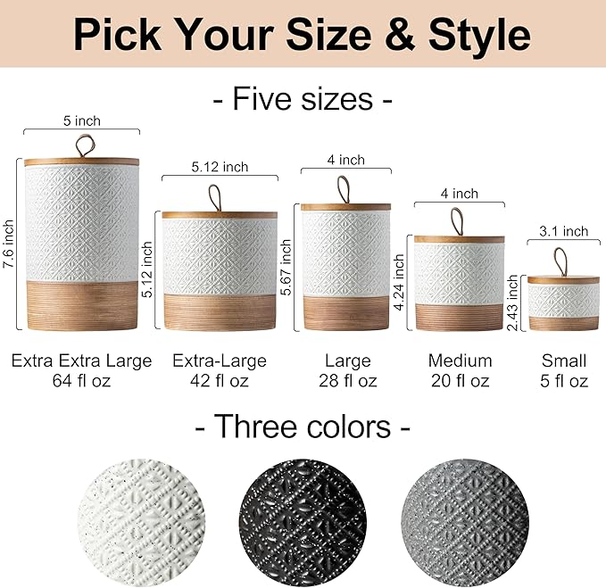Large Coffee Containers with Lids, Ceramic Coffee Canister Kitchen Food Storage Cookie Jars with Airtight Lid for Spice Sugar Tea Candy, Stackable Decorative Jars for Counter - White 28 fl.oz