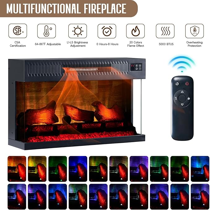 Farmhouse Fireplace TV Stand with 36 inch 3-Sided Glass Fireplace, 75 inch Large TV Console with Storage Cabinets and Drawers, Wood Entertainment Center for TVs up to 85 inch, Dark Oak